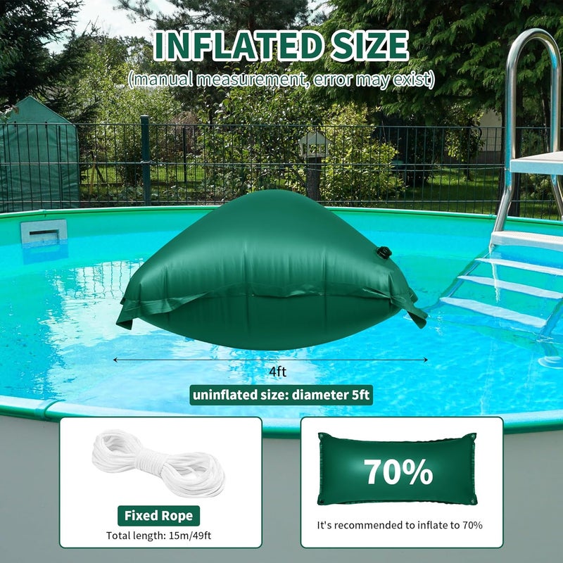 CACSPS Pool Pillow for for Above Ground Pools, 4x8 Ft Pool Air Pillow for Closing Winter Pool Winterizing Kit for Ground Pool, 0.5mm PVC Material, 2X 16.5Ft Rope (Green) - Image 2
